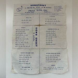 Vintage Proll Toys Song Sheet